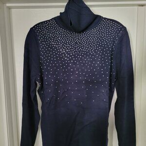 KAREN SCOTT BLUE EMBELLISHED TURTLE NECK LONG SLEEVE KNIT TOP M - NEW
